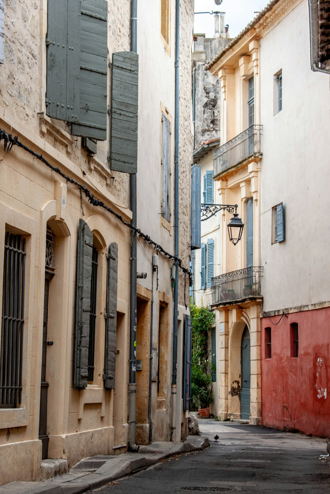Narrow old town street with colorful historic buildings